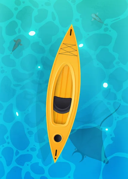 Yellow Kayak Paddles View Turquoise Surface Water Ocean Fishes Background — Stock Vector
