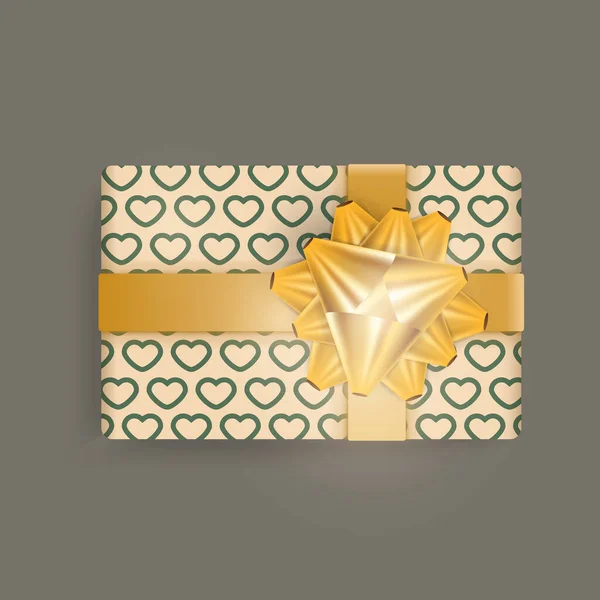 Boîte Cadeau Réaliste Couleur Champagne Avec Motif Coeur Rubans Dorés — Image vectorielle