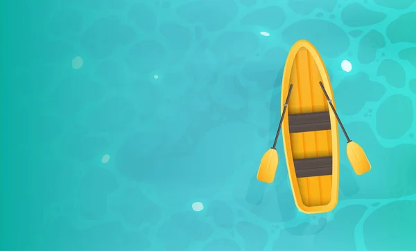 Gelbes Boot Mit Rudern Türkise Wasseroberfläche Ozean Blick Von Oben — Stockvektor