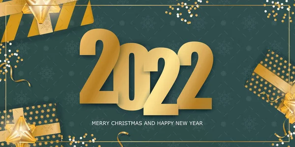 2022 Nouvelle Bannière Verte Année Arrière Plan Avec Des Boîtes — Image vectorielle