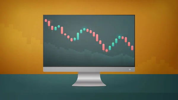 Monitor Het Weergeven Van Beurskoersen Grafiek Lijkt Naar Beneden Gaan — Stockvector