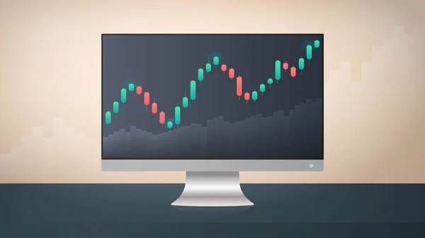 Monitor Exibindo Cotações Mercado Ações Negociação Investimento Mercado Ações Banner — Vetor de Stock