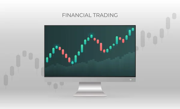 Finansal ticaret afişi. Borsa alıntılarını gösteren bir monitör. Borsada yatırım ticareti. Vektör illüstrasyonu.