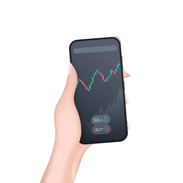 Uma Mão Segura Telefone Com Gráfico Crescimento Conceito Negociação Estilo —  Vetores de Stock