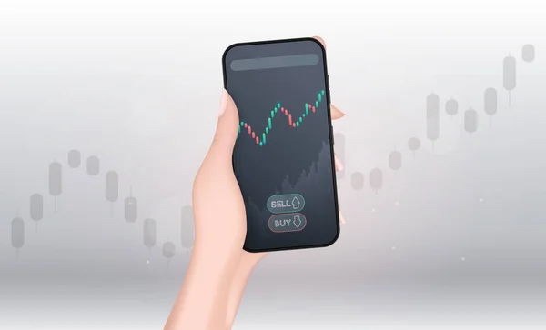 Une Main Tient Téléphone Avec Graphique Croissance Concept Trading Style — Image vectorielle
