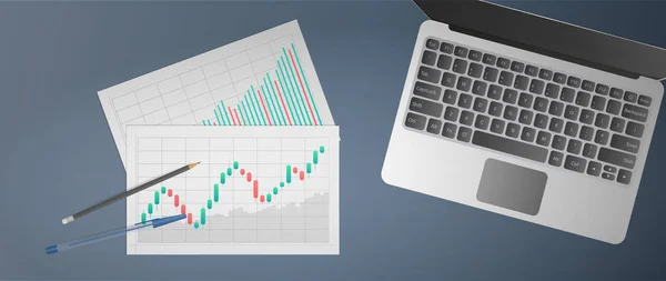 Blanks Com Gráficos Negócios Gráfico Linha Tendência Alta Histograma Números — Vetor de Stock