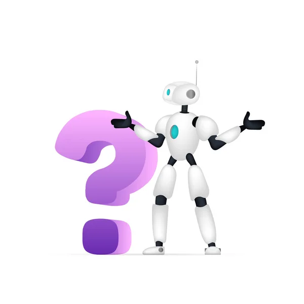 Λευκό Ρομπότ Ερωτηματικό Ρομπότ Κάνει Μια Ανήμπορη Χειρονομία Φόντο Ένα — Διανυσματικό Αρχείο