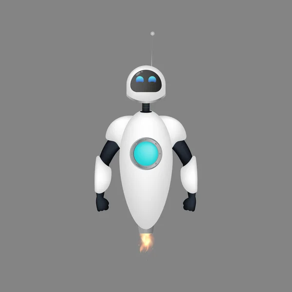 Robot Volador Blanco Gran Bot Chat Bueno Para Diseño Aplicaciones — Vector de stock