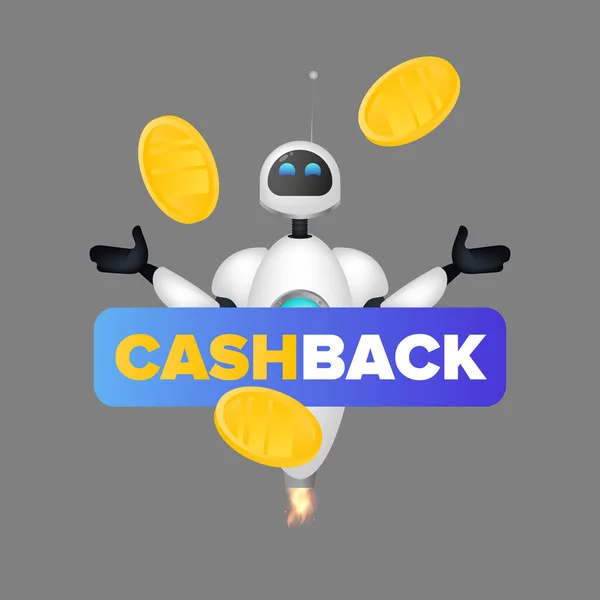 Bílý Létající Robot Zlaté Mince Vzduchu Koncept Cashback Téma Úspory — Stockový vektor