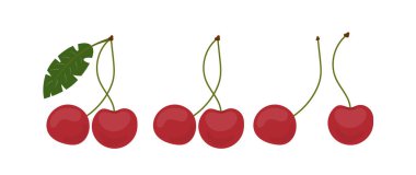 Kirazlar düz bir şekilde. Beyaz arka planda izole edilmiş tatlı kiraz. Vektör.