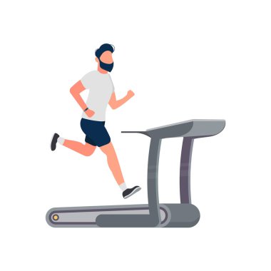 Koşu bandı vektör çizimi üzerinde çalışan adam