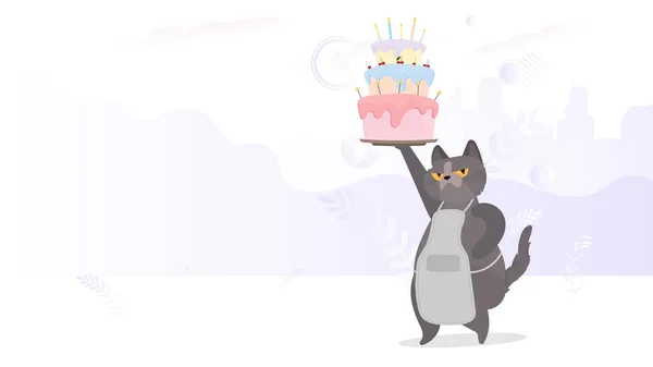 可愛い猫とケーキ — ストックベクタ