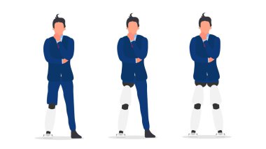 Protez bacaklı engelli bir adam. Protez, engelli kişi. Çizgi film düz vektör çizimi