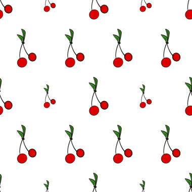 Kırmızı kirazlı kusursuz desen. vektör illüstrasyonu