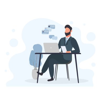 İşadamı dizüstü bilgisayarda çalışıyor..