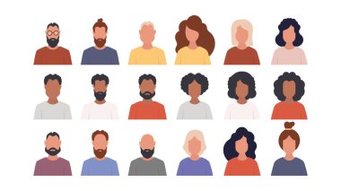 Düz stil izole vektör illüstrasyonunda avatarların simgeleri