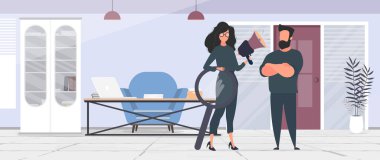 Büyüteçle çift için vektör illüstrasyonu