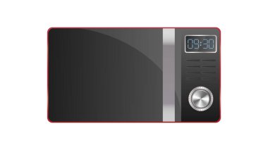 Gerçekçi bir tarzda mikrodalga fırın. Arka planda mikrodalga fırın var. Vektör.