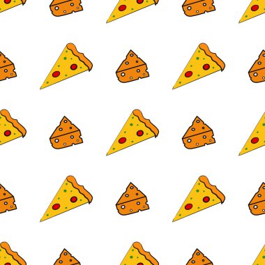 Pizzanın elle çizilmiş kusursuz deseni. vektör illüstrasyonu