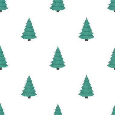 Yeşil bir Noel ağacı olan kusursuz bir desen. Yeşil çamlı bir arka plan. Geçmişi, kartları ve ambalaj kağıtları için uygun. Yeni yıl için iyi. Vektör.