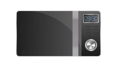 Gerçekçi bir tarzda mikrodalga fırın. Arka planda mikrodalga fırın var. Vektör.