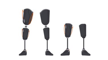 İnsanlar için protez seti. Düz bir şekilde el ve bacak protezi. Vektör.