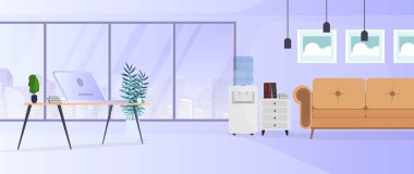 Modern ofis ve rahat sandalyeli oturma odası manzarası. maket yap