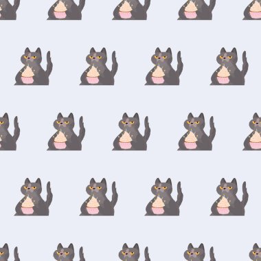 Şirin kediyle kusursuz bir desen. vektör illüstrasyonu