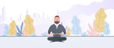 Nilüfer çiçeği pozunda meditasyon yapan bir iş adamı. vektör illüstrasyonu