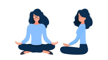 yoga pozu, meditasyon ve rahatlama konsepti, vektör illüstrasyonu