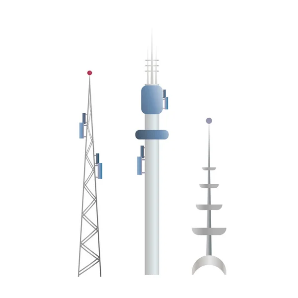 Bâtiment Communication Pour Aéroport Tour Télévision Tour Avec Antennes Isolé — Image vectorielle