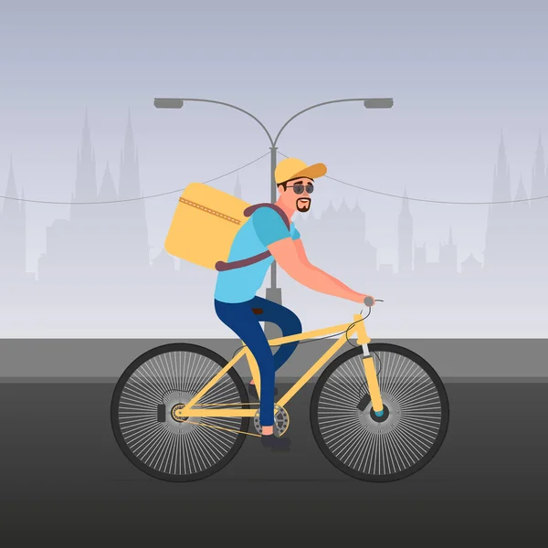 Vektor Illustration Des Zustellers Auf Einem Fahrrad — Stockvektor