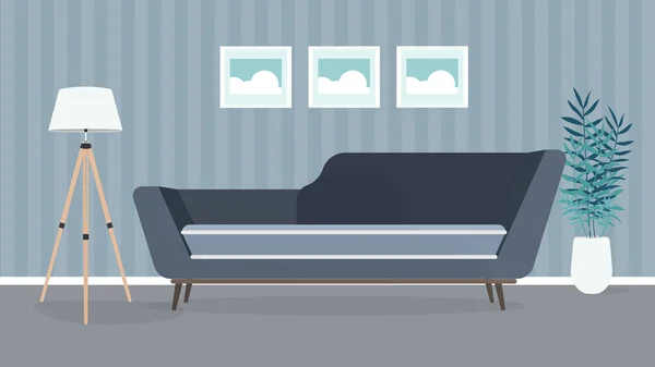 Interior Design Living Room Sofa Lamp — Stock Vector