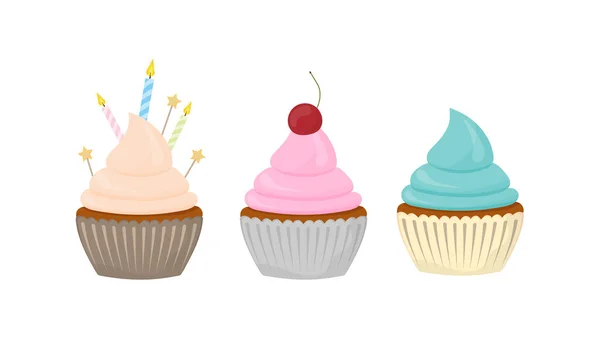Vektorová Ilustrace Sady Cupcakes — Stockový vektor
