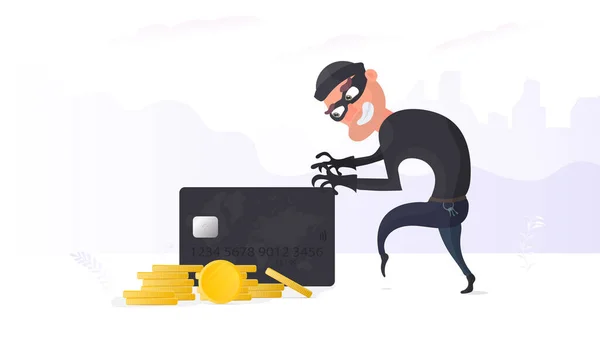 Robber Steals Credit Card Robbery Finance Security Concept Flat Style — Stock Vector