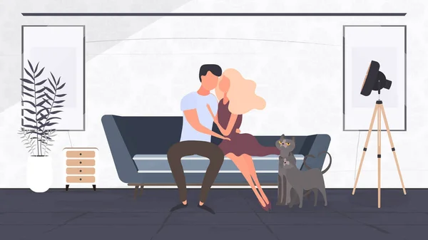 可爱的夫妻依偎在长椅上 男朋友 情人节主题的设计元素 — 图库矢量图片