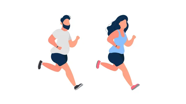 Löpning Par Sport Hälsosam Livsstil Koncept Vektor Illustration — Stock vektor