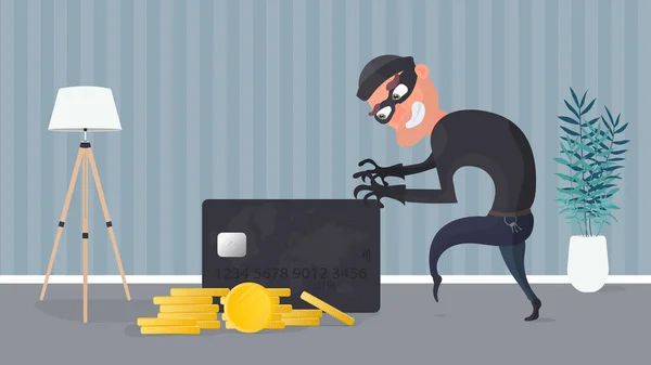 ロブはクレジットカードを盗む 強盗と金融セキュリティの概念 フラットスタイルベクトル — ストックベクタ