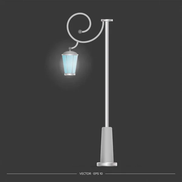 Une Lanterne Métal Brillant Poteau Lampe Avec Lumière Réaliste Vecteur — Image vectorielle