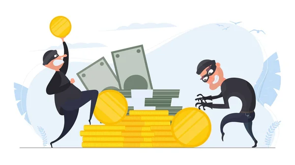 Ληστής Κλέβει Λεφτά Έννοια Της Ληστείας Και Της Χρηματοοικονομικής Ασφάλειας — Διανυσματικό Αρχείο