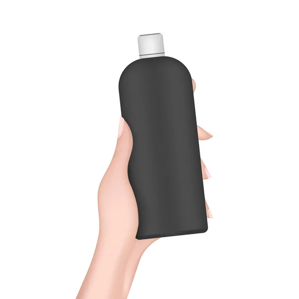 Hand Holds Bottle Good Advertising Cosmetics — Stock Vector