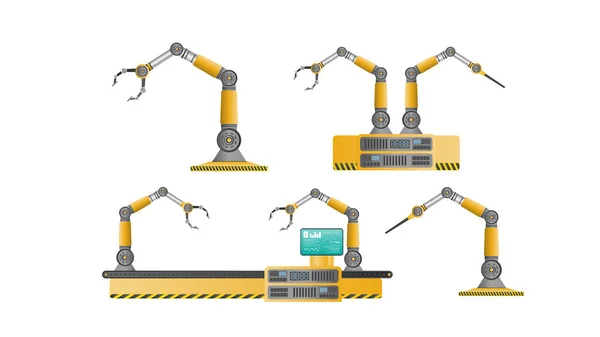 Robotyczne Ramiona Ilustracją Wektora Przenośnika Taśmowego — Wektor stockowy