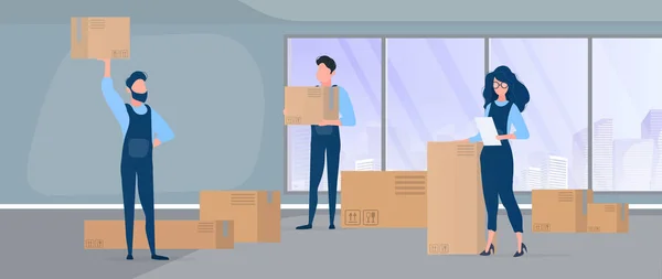 Vector Illustration Delivery Man Boxes — Stock Vector