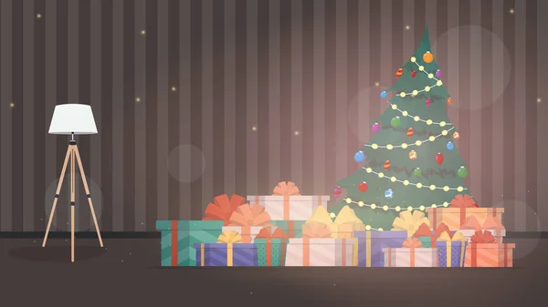 Arbre Noël Avec Cadeaux Cadeaux — Image vectorielle