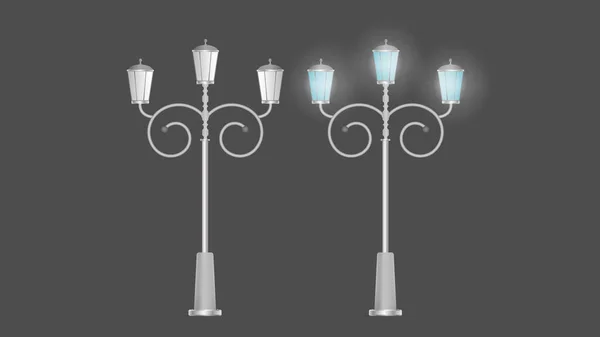 Une Lanterne Métal Brillant Poteau Lampe Avec Lumière Réaliste Vecteur — Image vectorielle