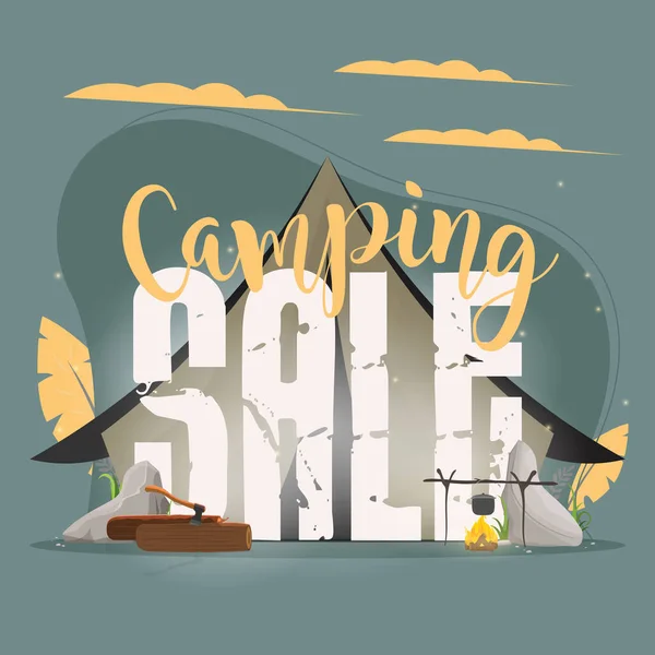 Camping Sprzedaż Baner Tekstowy Krajobraz Natury Ilustracja Wektora — Wektor stockowy