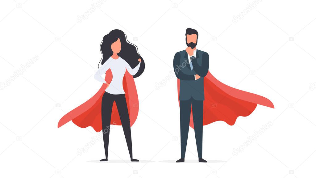 vector illustration of a super hero couple in costumes