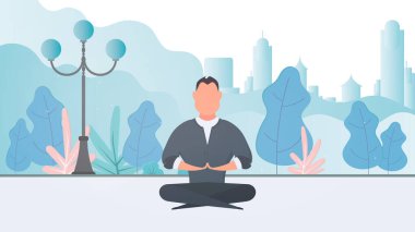 Lotus pozunda meditasyon yapan adam, vektör illüstrasyonu