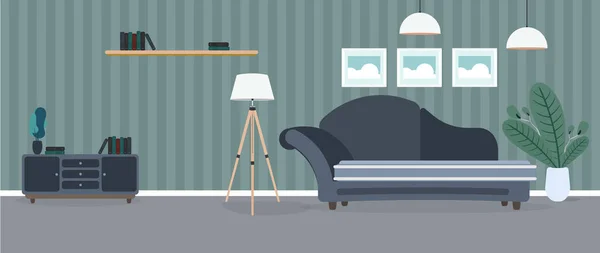 Diseño Interior Sala Estar Con Muebles Ilustración Vectorial — Vector de stock