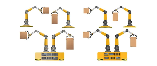 Zestaw Robotycznych Ramion Przemysłowych Ilustracja Wektorowa — Wektor stockowy